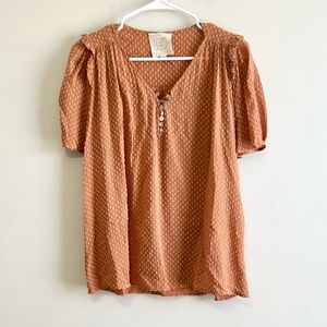 Johnny Was Jade Archer Flare Short Sleeve Swiss Dot Top